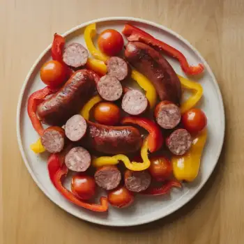 Sheet-Pan Sausage With Peppers and Tomatoes