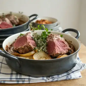 Red Wine Braised Lamb with Caramelized Onions and Thyme