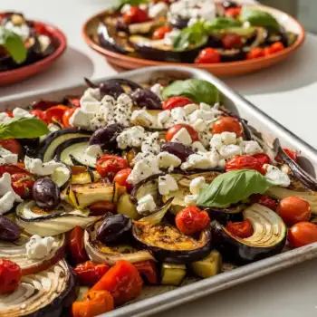 Sheet-Pan Ratatouille With Goat Cheese and Olives