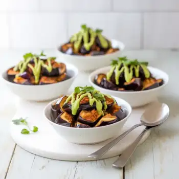 Roasted Eggplant with Garam Masala and Cilantro Chutney