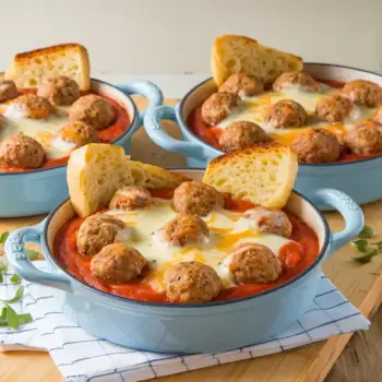 Cheesy Meatball and Garlic Bread Bake