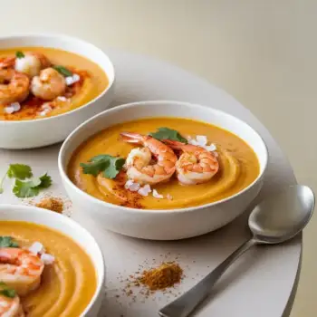 Cauliflower-Carrot Soup with Smoky Paprika Shrimp
