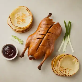 Crispy Roasted Duck with Homemade Mandarin Pancakes and Plum Sauce