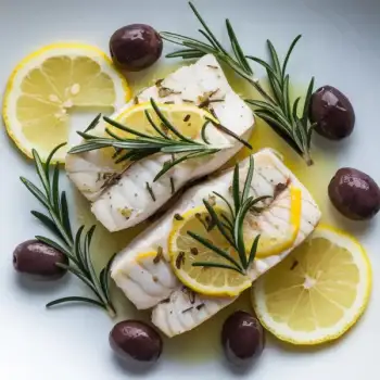 Lemon Rosemary Halibut with Kalamata Olives