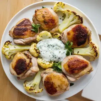Roasted Chicken Thighs With Cauliflower and Herby Yogurt