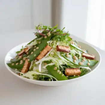 Snow Pea, Cabbage, and Mizuna Salad with Smoky Tempeh