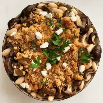 Crispy-Topped Baked Mushrooms and Cannellini Beans
