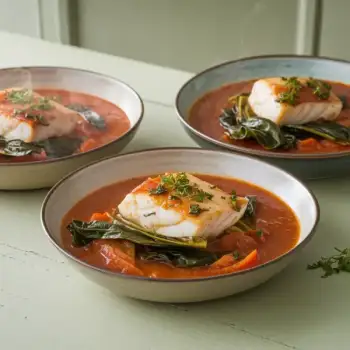 Cod Stew with Tomato, Anchovy and Swiss Chard