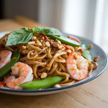 Shrimp Pad Thai with Sugar Snap Peas and Basil