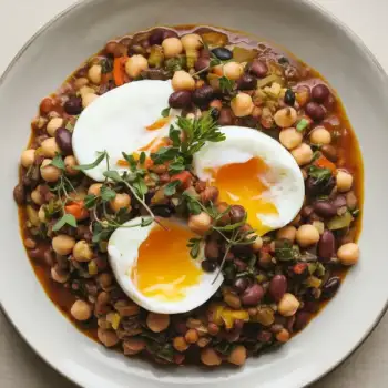Spiced Chickpea Ragout with Sunny-Side Poached Eggs