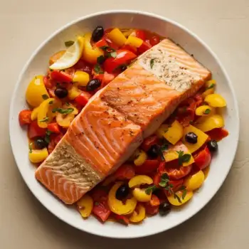 Rustic Salmon with Bell Pepper and Tomato Ragu