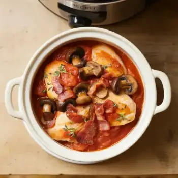 Slow Cooker Chicken Cacciatore with Mushrooms and Bacon