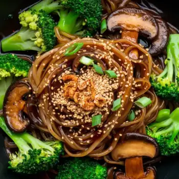 Sesame-Infused Shiitake and Broccoli Noodle Stir-Fry