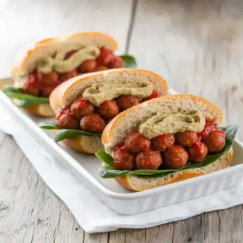 Savory Beanball Marinara Subs with Creamy Pine Nut Spread