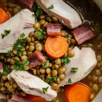 Hearty Chicken and Lentil Stew with Bacon and Carrots
