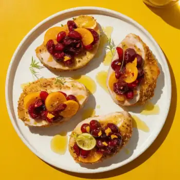 Crispy Chicken Cutlets with Kumquats and Cranberries