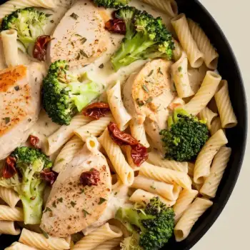 One-Skillet Creamy Chicken, Ziti & Broccoli with Asiago