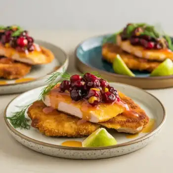 Crispy Chicken Cutlets with Kumquats and Cranberries