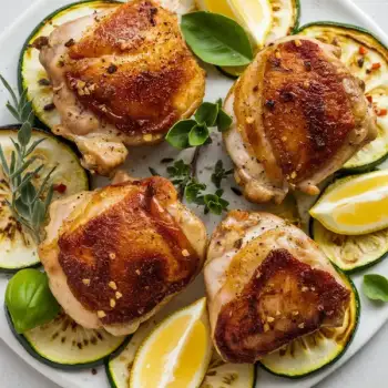 Crispy Chicken Thighs with Roasted Zucchini & Aromatic Herbs