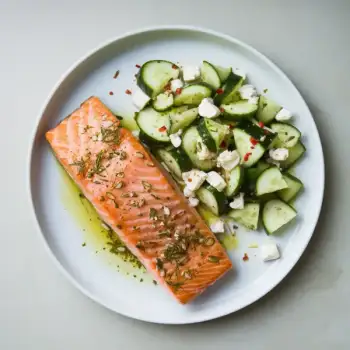 Fragrant Fennel-Coriander Salmon with Cucumber-Feta Salad
