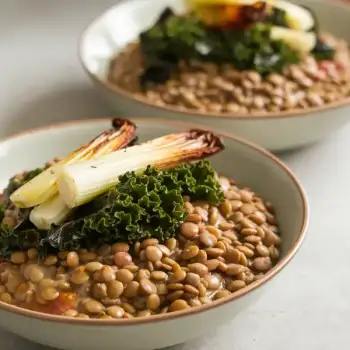 Warm Beluga Lentils with Roasted Leeks and Kale