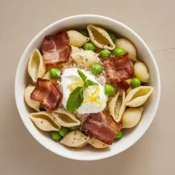 Pasta Shells with Crispy Bacon, Peas, and Parmesan