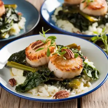 Lemon-Tarragon Scallops with Swiss Chard and Aromatic Rice