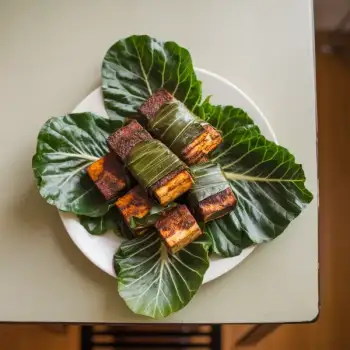 Jerk Tofu Wrapped in Collard Leaves