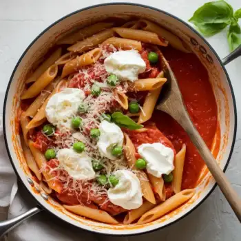 Penne Pomodoro with Ricotta and Peas
