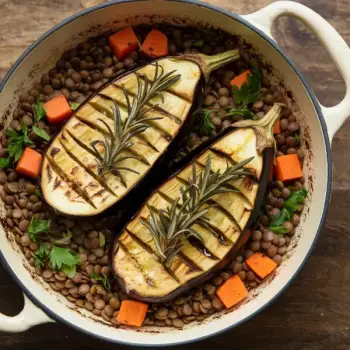 Roasted Eggplant With Tahini, Pine Nuts, and Lentils Recipe