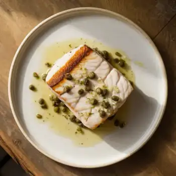 Halibut with White Wine Garlic-Caper Sauce