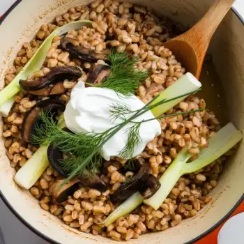 Creamy Farro with Crispy Mushrooms and Sour Cream