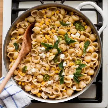 Orecchiette with a Symphony of Corn, Jalapeño, and Feta