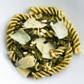 Pasta with Swiss Chard and Roasted Garlic Pesto