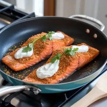 Crispy Skin Salmon with Dukkah Spice Mix and Lime Yogurt Sauce