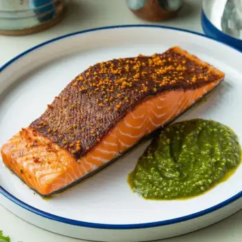 Crispy Skin Salmon with Indian Spice Mix and Cilantro Chutney