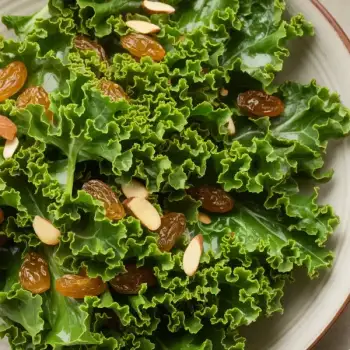 Green Kale Salad with Golden Raisins and Sherry Vinaigrette