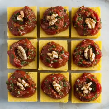 Polenta Squares with Sun-Dried Tomato and Walnut Tapenade