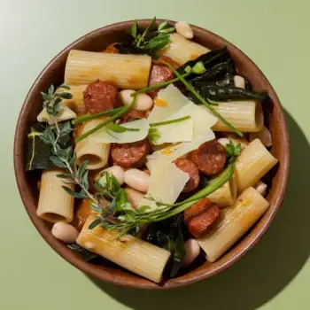 Pasta with Andouille Sausage, Beans, and Greens