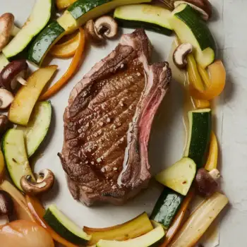 Savory Soy-Garlic Rib-eye Steaks with Stir-Fried Vegetables