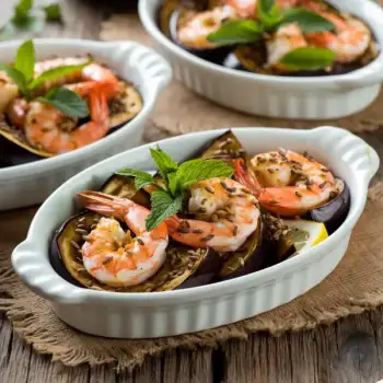 Spicy Roasted Shrimp with Eggplant and Mint