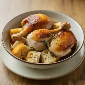 Slow-Roasted Chicken with Schmaltzy Croutons