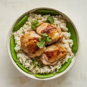Creamy Coconut Chicken & Rice with Snow Peas