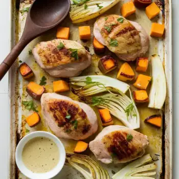 Sheet-Pan Chicken with Sweet Potatoes and Fennel