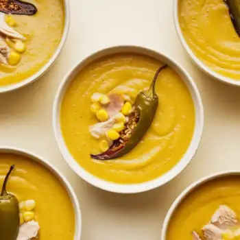 Creamy Corn Soup with Chicken (or Ham) and Poblano Chile