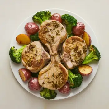 Herb-Crusted Pork Chops with Roasted Potatoes and Broccoli