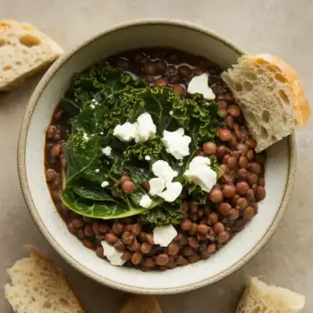 Slow-Simmered Lentils with Kale and Goat Cheese