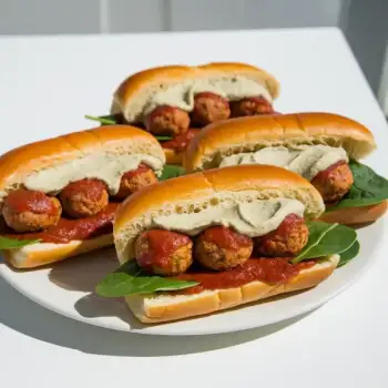 Savory Beanball Marinara Subs with Creamy Pine Nut Spread