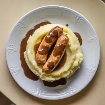 Bangers and Mash with Guinness-Onion Gravy