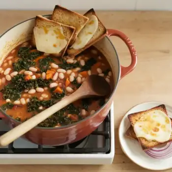 Tuscan Bean and Kale Stew with Crispy Parmesan Toast